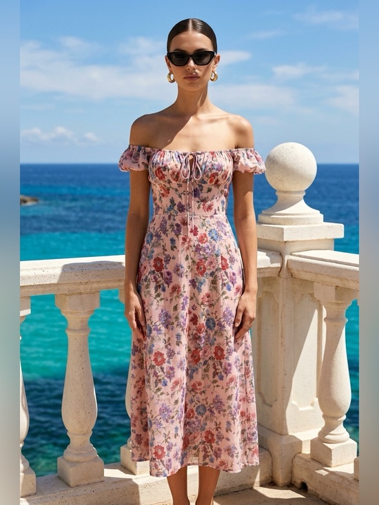 rosie posie Dresses & Skirts - Rosie Posie Floral ruffle Shoulder Midi Dress in Blush Pink size medium nwt